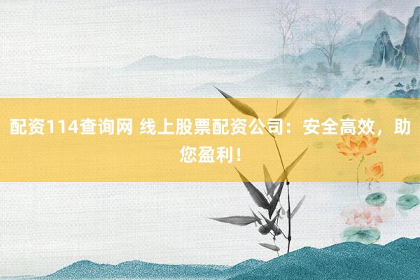 配资114查询网 线上股票配资公司：安全高效，助您盈利！