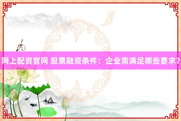 网上配资官网 股票融资条件：企业需满足哪些要求？