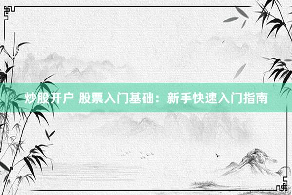 炒股开户 股票入门基础：新手快速入门指南