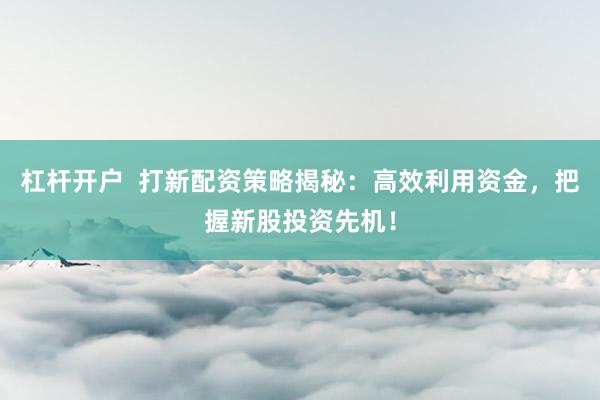 杠杆开户  打新配资策略揭秘：高效利用资金，把握新股投资先机！